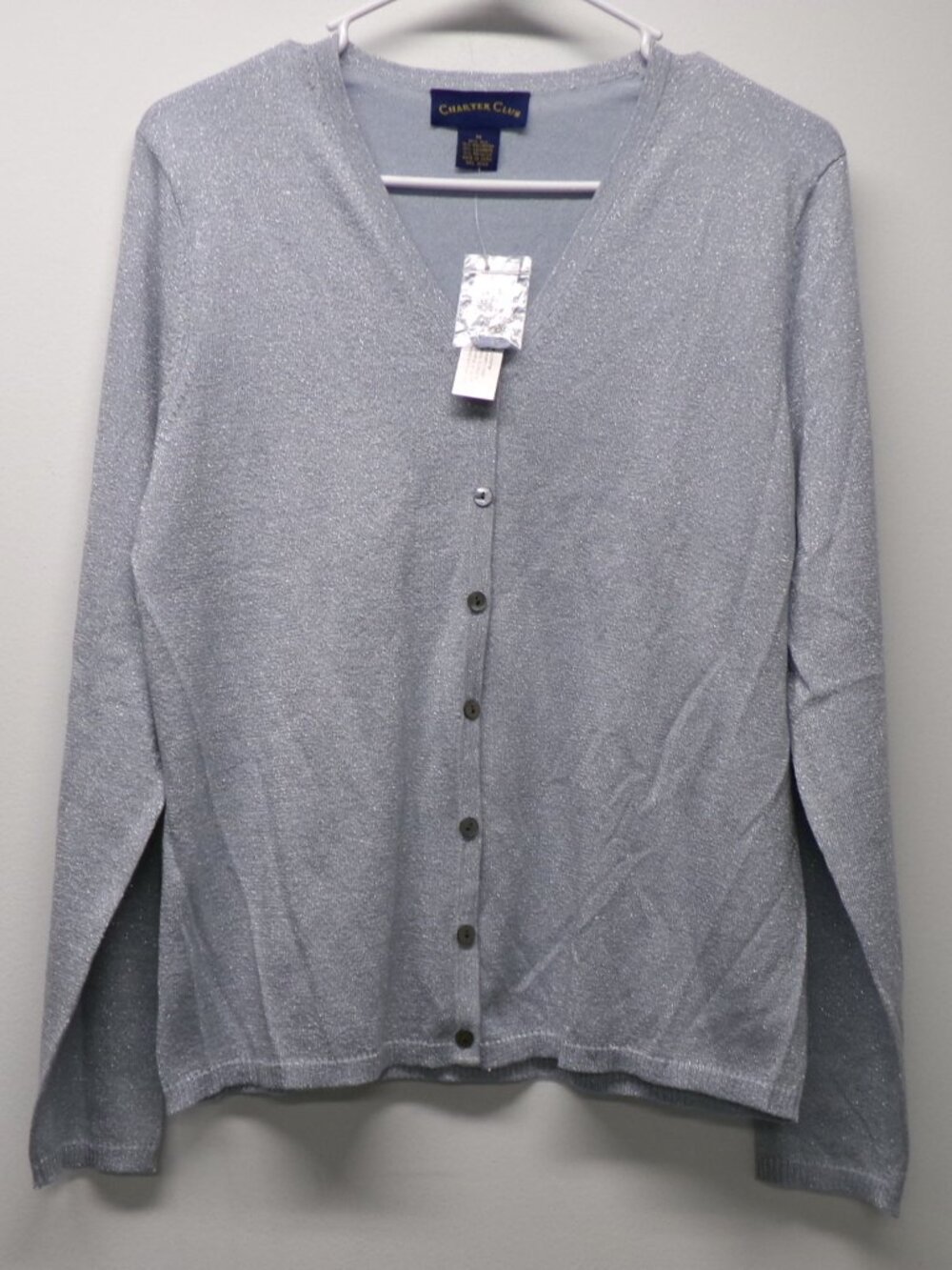 NEW Charter Club Silk Cashmere Metallic Shimmer Sparkle Cardigan Sweater sz M